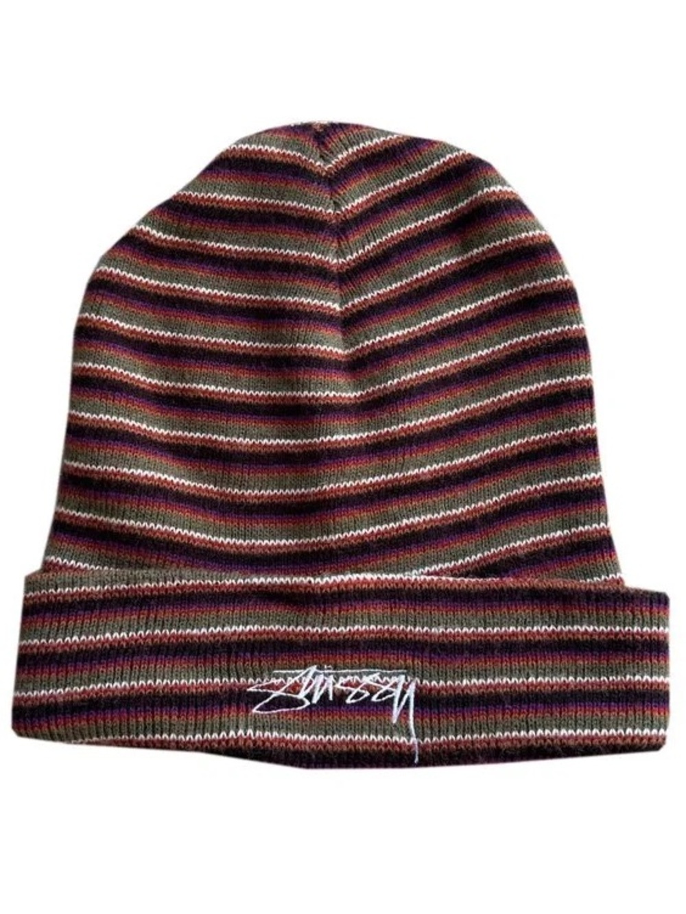 Vintage Stussy Logo Striped Beanie